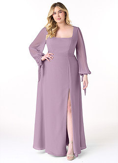 Azazie Leonia Bridesmaid Dresses Wisteria A-Line Long Sleeve Chiffon Dress image8