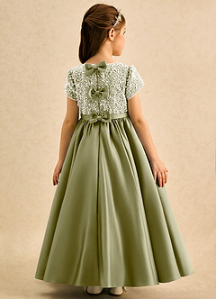 Azazie Cashew Flower Girl Dresses Moss Green Ball-Gown with Sleeves Matte Satin Dress image1