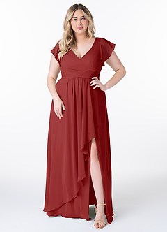 Azazie Omari Bridesmaid Dresses Rust A-Line Chiffon Dress image7
