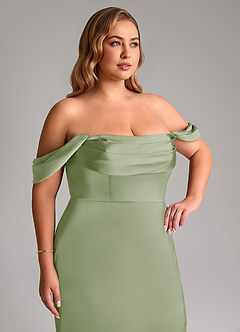Azazie Saige Bridesmaid Dresses Dusty Sage Sheath Off the Shoulder Stretch Satin Dress image14