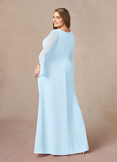 Azazie Belinda vestidos de madre de la novia Vestido de Azul Cielo de Gasa de Corte En A con Cuello en V Plisado image9