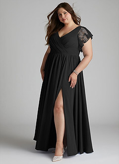 Azazie Zella Bridesmaid Dresses Black A-Line Lace Chiffon Dress image9