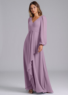 Azazie Omari Bridesmaid Dresses Wisteria A-Line Long Sleeve Chiffon Dress image4
