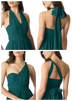 Azazie Olani Brautjungfernkleider Wandelbar A-Linie Schulterfrei Chiffon Kleid Pfau image2