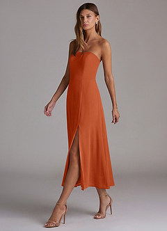 Azazie Wren 신부 들러리 드레스 A라인 스트랩리스 쉬폰 티 길이 드레스 image3