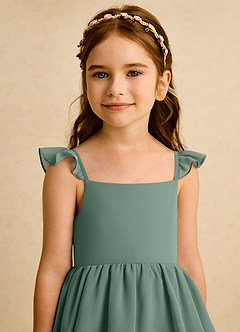 Azazie Boba vestidos de niña de las flores Vestido de Eucalipto de Gasa de Corte En A con Escote Cuadrado image8