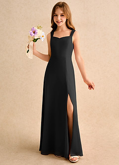 Azazie Makani Girls Formal Abiti da Ragazza di Fiori Abito A-Line in Chiffon Scollo a Cuore Nero image1