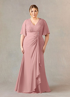 Azazie Carson Mother of the Bride Dresses Dusty Rose A-Line V-Neck Lace Chiffon Dress image6