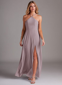 Azazie Bailey Bridesmaid Dresses Dusk A-Line Halter Side Slit Chiffon Dress image4