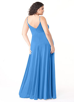Azazie Evalin Bridesmaid Dresses Blue Jay A-Line V-Neck Pleated Mesh Dress image8