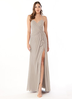 Azazie Aribella Bridesmaid Dresses Frost Sheath Ruched Chiffon Dress image1