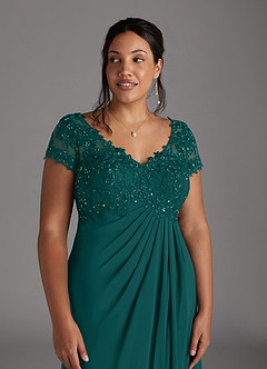 Azazie Jetta Abiti per la Madre della Sposa Abito A-Line in Chiffon Lustrini Verde Pavone image10