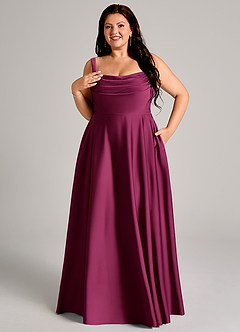 Azazie Shaude Bridesmaid Dresses Red Plum A-Line Pleated Stretch Satin Dress image12