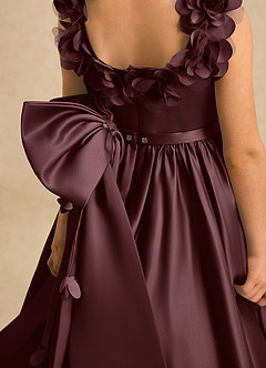 Azazie Eden Flower Girl Dresses Sangria Ball-Gown Pleated Matte Satin Dress image6
