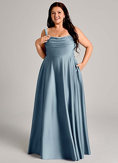Azazie Shaude Bridesmaid Dresses Dusty Blue A-Line Pleated Stretch Satin Dress image11