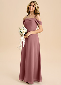 Azazie Anselie Junior A-Linie Schulterfrei Chiffon Kleid Wüstenrose image6