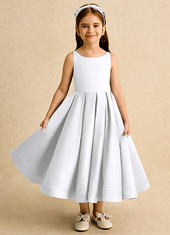 Azazie Babs Flower Girl Dresses White Ball-Gown Pleated Matte Satin Dress image2