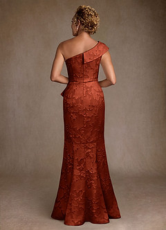 Azazie Hampton Moeder van de bruid jurken Zeemeermin Jurk van Bloemen Burn-out One-Shoulder Kastanjebruin image3