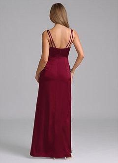 Azazie Leo Final Sale Burgundy Sheath Pleated Stretch Satin Dress image2