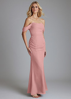 Azazie Luiza Abiti da Damigella Abito Sirena in Chiffon a Spalla Scoperta Rosa Polverosa image4