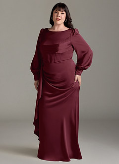 Azazie Raye Bridesmaid Dresses Cabernet Mermaid Long Sleeve Stretch Satin Dress image10