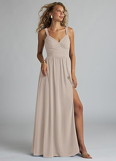 Azazie Aziza Bridesmaid Dresses Frost A-Line V-Neck Pleated Chiffon Dress image1