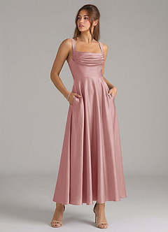 Azazie Shaude Bridesmaid Dresses Dusty Rose A-Line Pleated Stretch Satin Dress image3