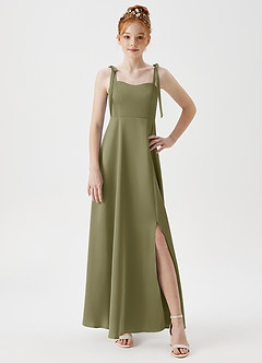 Azazie Rosey Junior Vestido de Pistacho de Satén Elástico de Corte En A con Escote de Corazón image5