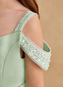 Azazie Jodi Flower Girl Dresses Dusty Sage A-Line Matte Satin Dress image6