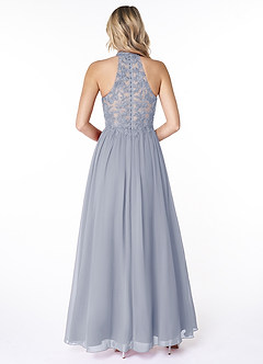 Azazie Prue Final Sale Dusty Blue A-Line Lace Chiffon Dress image2