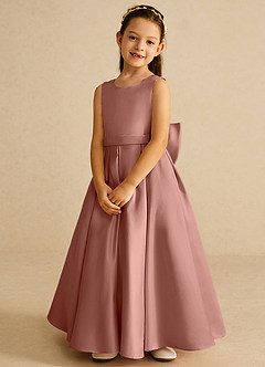 Azazie Pipsy Blumenmädchenkleider A-Linie Schleifen Matte Satin Kleid Zedernrose image4