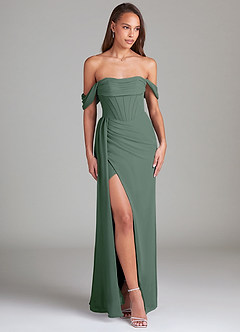 Azazie Amyra Bridesmaid Dresses Eucalyptus Sheath Off the Shoulder Chiffon Convertible Dress image3