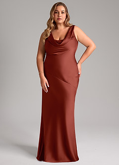 Azazie Rylina Bridesmaid Dresses Terracotta Mermaid Stretch Satin Dress image7