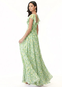 Azazie Bondi Vestidos de madrinha de casamento Vestido Sálvia Floral Sonhadora de Chiffon de Linha A com Franzido image5