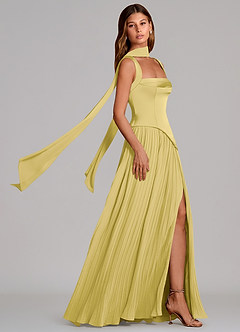 Azazie Stephanie Vestidos de damas de honor Vestido de Canario de Satén Elástico de Corte en A con Plisado image3