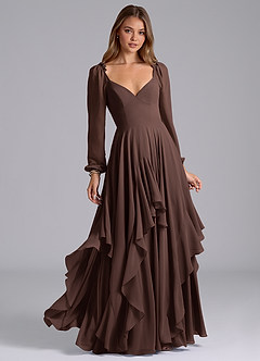 Azazie Karan Bridesmaid Dresses Ganache A-Line Long Sleeve Chiffon Dress image1