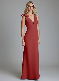 Azazie Taro Bridesmaid Dresses Rust Sheath Bow Chiffon Dress image1