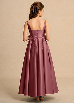 Azazie Mochi Girl Jurken voor bloemenmeisjes Baljurk Jurk van Mat Satijn Geplooid Amethist image2