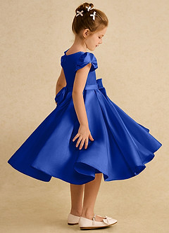 Azazie Pearl Flower Girl Dresses Royal Blue Ball-Gown Pleated Matte Satin Dress image3
