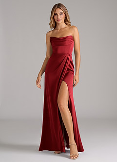 Azazie Johana Robes de demoiselle d'honneur Robe Sirène Convertible en Satin extensible Épaule décolletée Écarlate image6