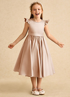 Azazie Dumpling Flower Girl Dresses English Rose A-Line Bow Matte Satin Dress image2