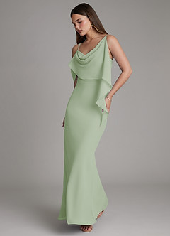 Azazie Yura Vestidos de damas de honor Vestido Salvia Polvorienta de Gasa de Corte Sirena con Hombros descubiertos image1