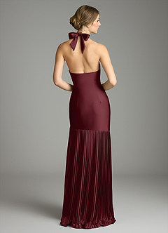 Azazie Nayeli Jurken voor bruidsmeisjes Jurk van Stretch Satijn met A-Lijn Geplooid Cabernet image2