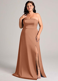 Azazie Wren Bridesmaid Dresses Bronzer A-Line Strapless Stretch Satin Convertible Dress image10