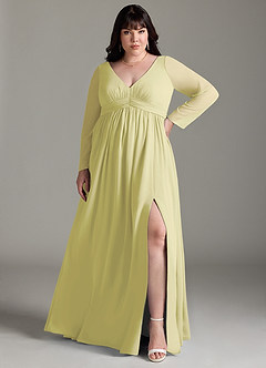 Azazie Teton Maternity Bridesmaid Dresses A-Line Long Sleeve Chiffon Floor-Length Dress image7