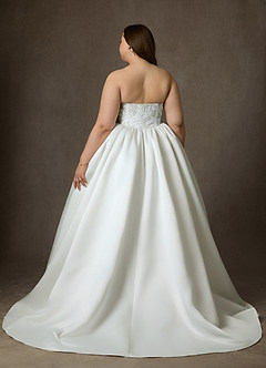 Azazie Mirabeth Trouwjurken Jurk van Kant met Baljurk Strapless Diamant Wit image4