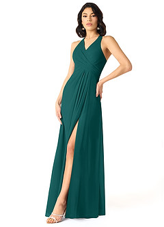 Azazie Danica Robes de demoiselle d'honneur Robe Trapèze en Mousseline de soie Plissée Paon image3