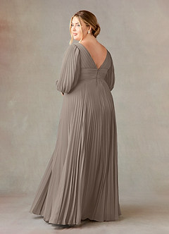 Azazie Zahara Mother of the Bride Dresses Taupe A-Line V-Neck Pleated Chiffon Dress image10