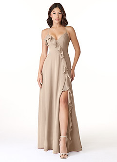 Azazie Tarni Bridesmaid Dresses Taupe A-Line Chiffon Dress image1