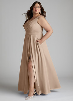 Azazie Karina Bridesmaid Dresses Taupe A-Line Pleated Chiffon Dress image7